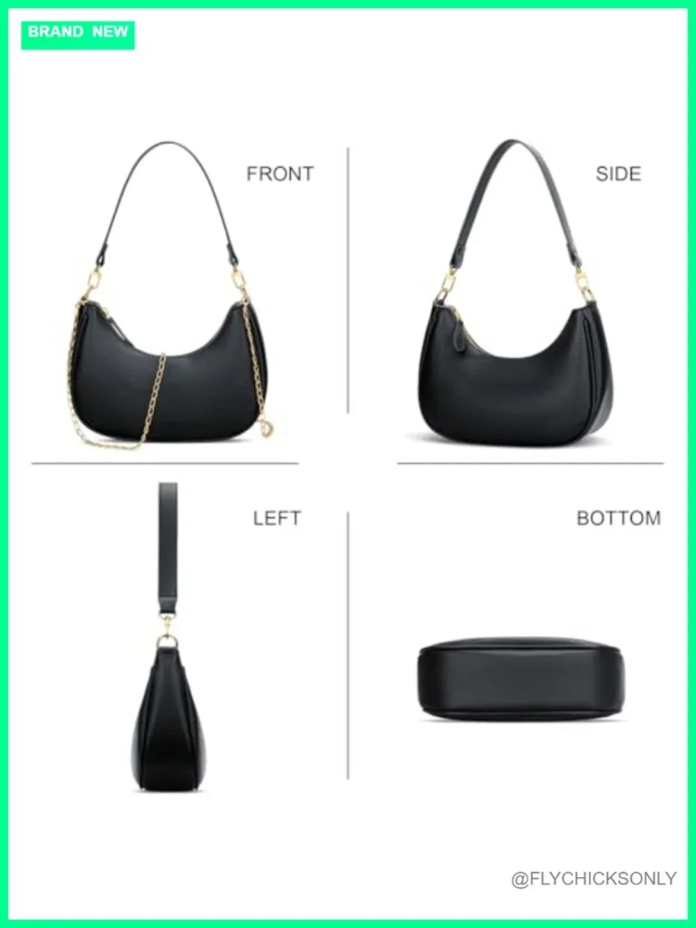 Faux Leather Small Shoulder Bag Mini Hobo Handbag Detachable Chain